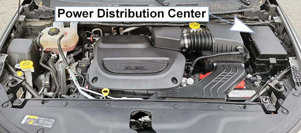 Chrysler Pacifica (2021-2024): Engine compartment fuse box location