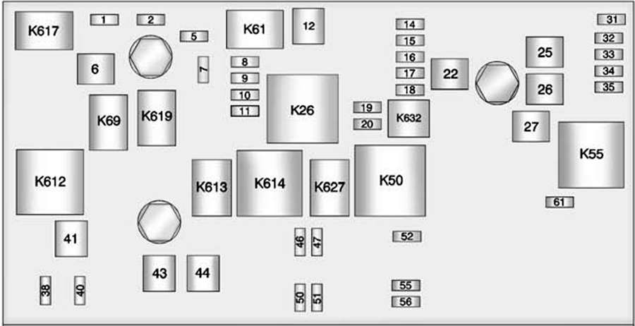 Chevrolet Camaro (2012): Engine compartment fuse box diagram