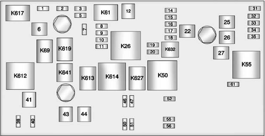 Chevrolet Camaro (2014): Engine compartment fuse box diagram