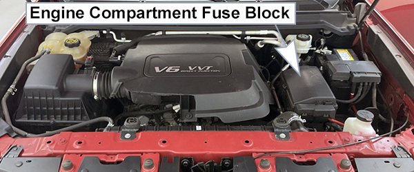 Chevrolet Colorado (2015-2020): Engine compartment fuse box location