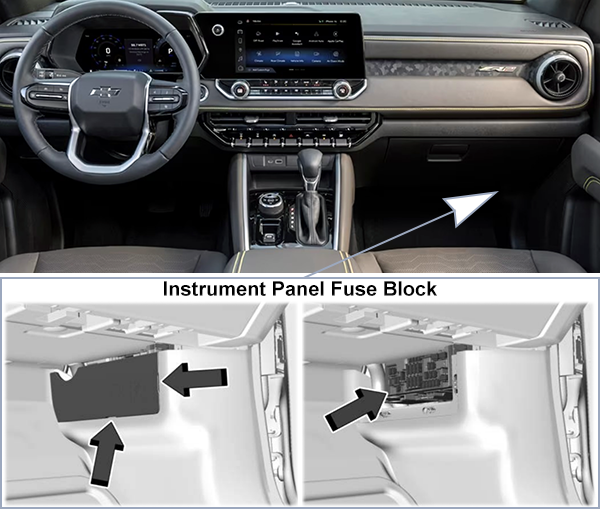 Chevrolet Colorado (2023-2024): Passenger compartment fuse panel location