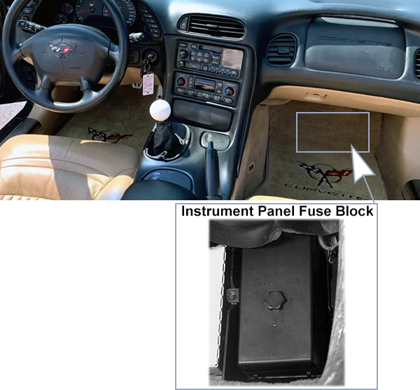 Chevrolet Corvette (C5; 1997-2004): Passenger compartment fuse panel location