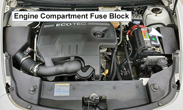 Chevrolet Malibu (2008-2012): Engine compartment fuse box location