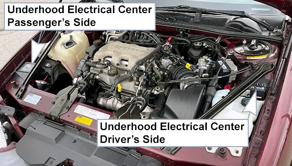 Chevrolet Monte Carlo (1995-1999): Engine compartment fuse box location