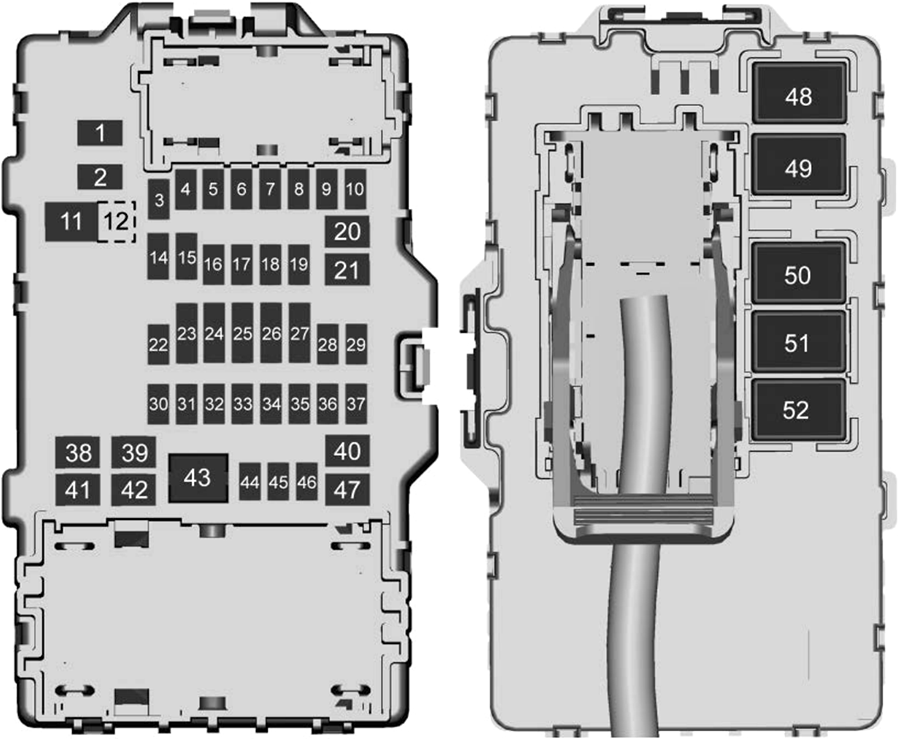 Chevrolet 4500HD, 5500HD, 6500HD (2021): Right instrument panel fuse box diagram