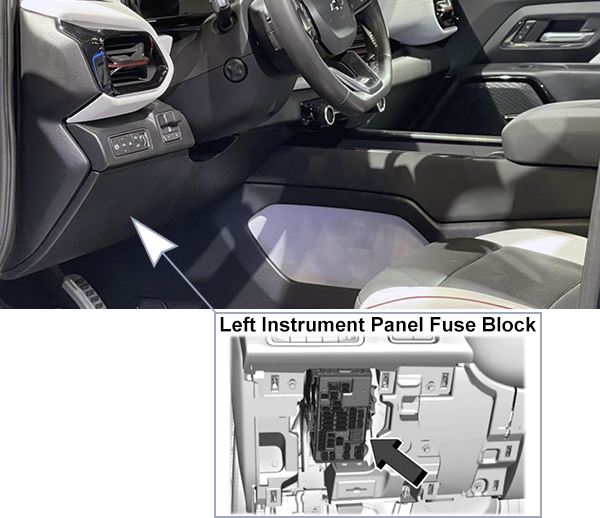 Chevrolet Silverado EV (2023-2024): Left instrument panel fuse box location