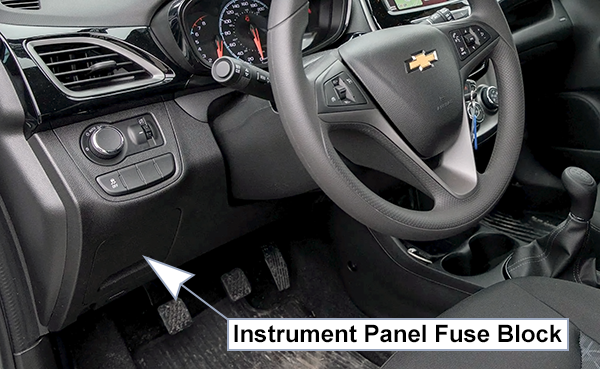 Chevrolet Spark (M400; 2019-2022): Passenger compartment fuse panel location