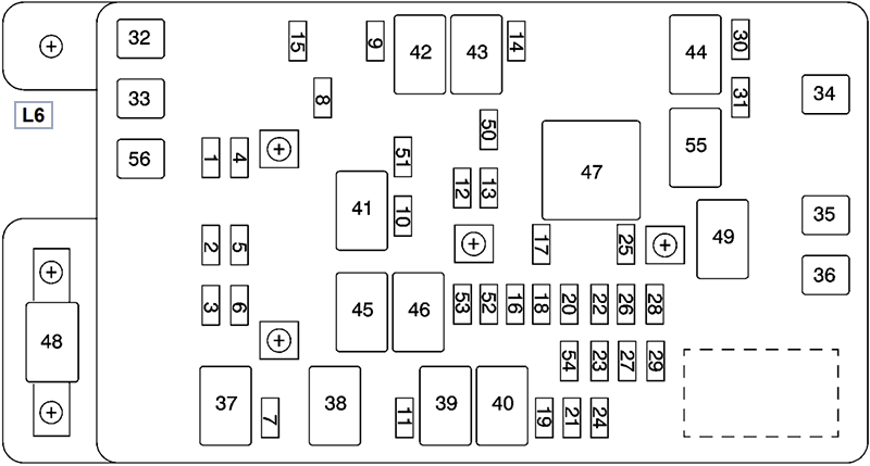 Chevrolet TrailBlazer EXT (2004): Engine compartment fuse box diagram (L6)