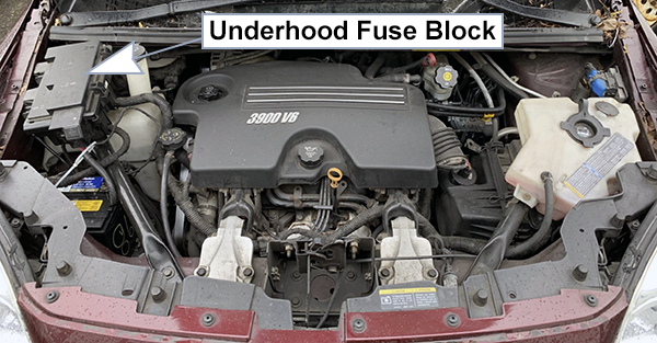 Chevrolet Uplander (2005-2009): Engine compartment fuse box location