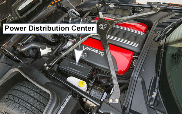 Dodge Viper (VX; 2013-2017): Engine compartment fuse box location