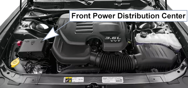 Dodge Challenger (2015-2023): Engine compartment fuse box location
