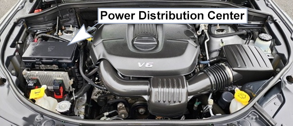 Dodge Durango (WD; 2014-2019): Engine compartment fuse box location