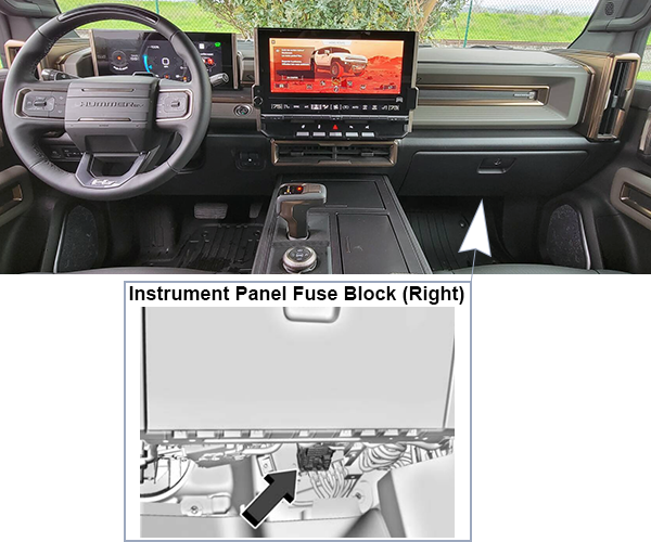 GMC Hummer EV (2022-2024): Passenger compartment fuse panel location (Right)
