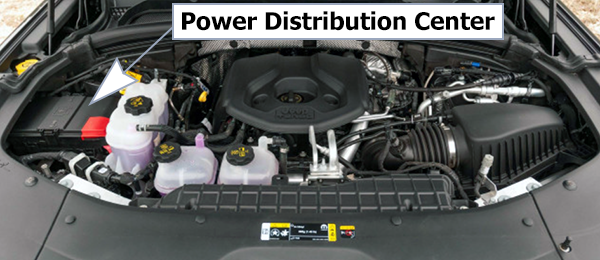 Jeep Grand Cherokee (WL; 2022-2024): Engine compartment fuse box location