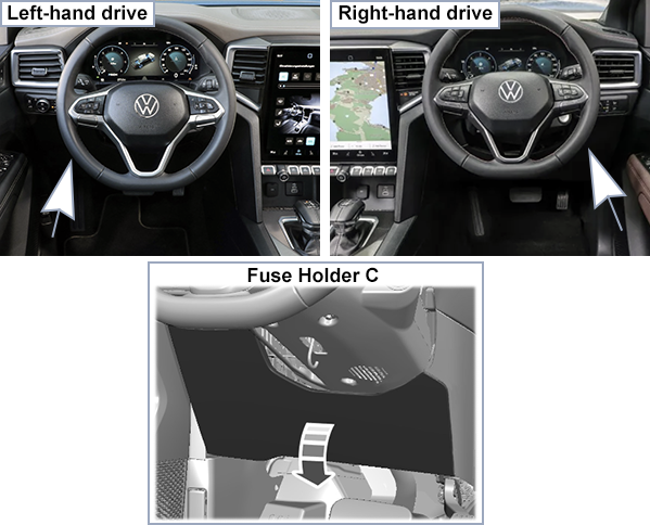 Volkswagen Amarok (2022-2024): Instrument panel fuse box location