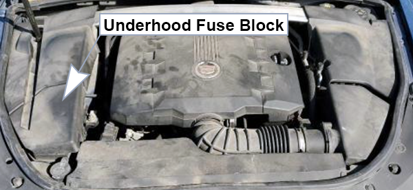 Cadillac CTS (2008-2011): Engine compartment fuse box location