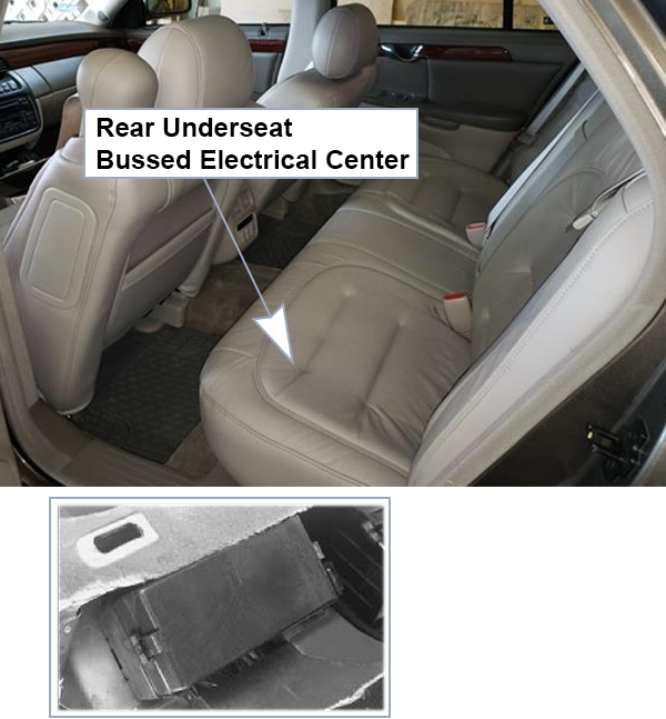 Cadillac DeVille (2000-2005): Rear Underseat fuse box location