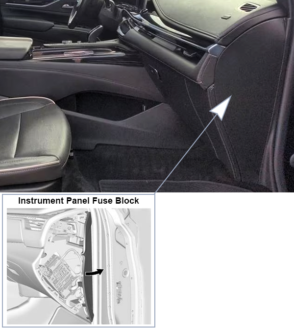 Cadillac Escalade (T1XL; 2021-2024): Instrument panel fuse box location