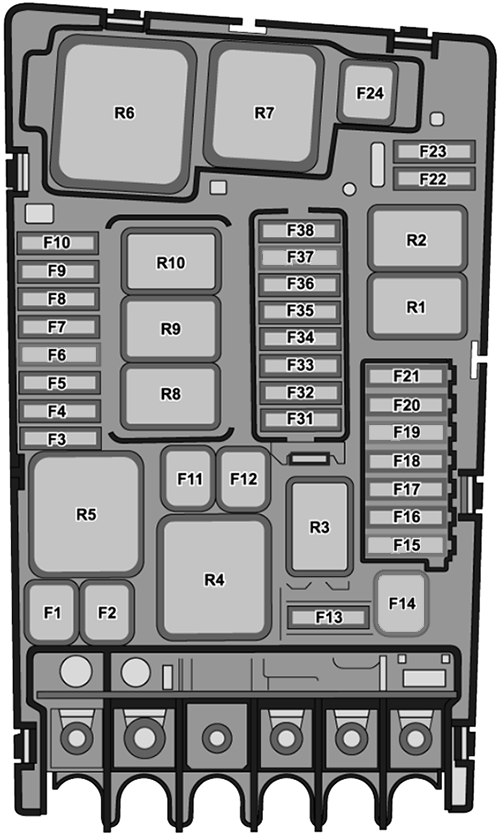 Volkswagen Passat (B8; 2019-2020): Engine compartment fuse box diagram