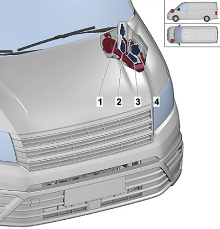 Volkswagen Crafter (2016-2020): Relays on left in engine compartment