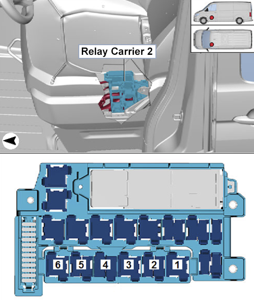 Volkswagen Crafter (2016-2020): Relay carrier 2 under the front left seat