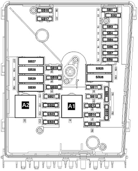 Volkswagen Eos (2006-2011): Engine compartment fuse box diagram (v.1)