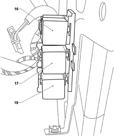 Volkswagen Fox (2009-2012): Relays to the right of the dashboard