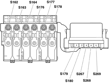 Volkswagen Fox (2009-2011): Engine compartment fuse box diagram (MT)