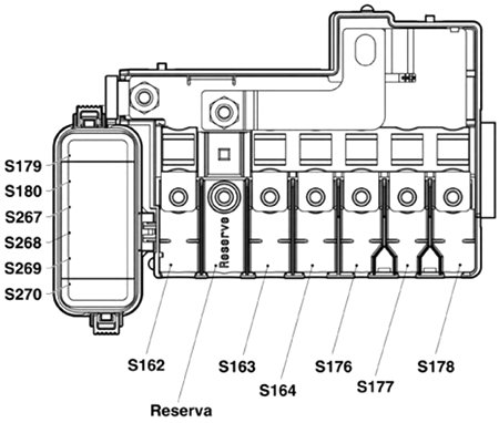 Volkswagen Fox (2009-2011): Engine compartment fuse box diagram (AT)