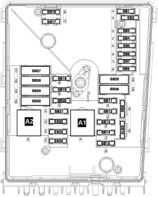 Volkswagen Golf VI (2008-2009): Engine compartment fuse box diagram (ver.1)