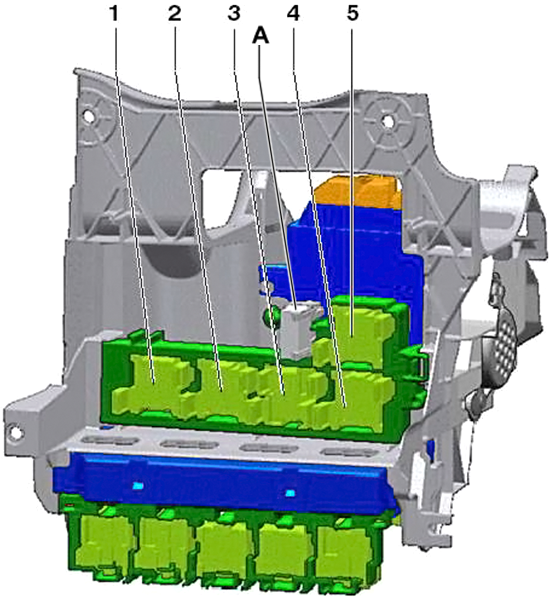 Volkswagen Golf VI (2009-2013): Relays under instrument panel