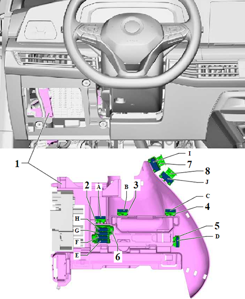 Volkswagen Golf VIII (2020-2021): Single Fuse Bracket (LHD)