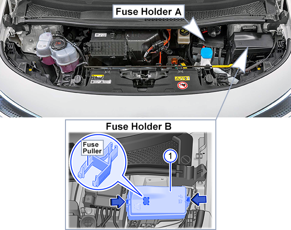 Volkswagen ID.3 (2020-2022): Under-hood compartment fuse box location