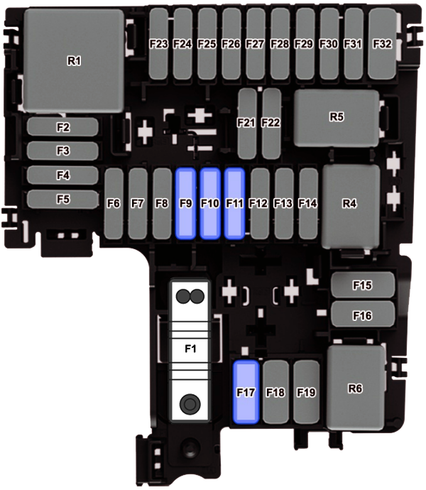 Volkswagen ID.4 / ID.5 (2020-2021): Under-hood compartment fuse box diagram