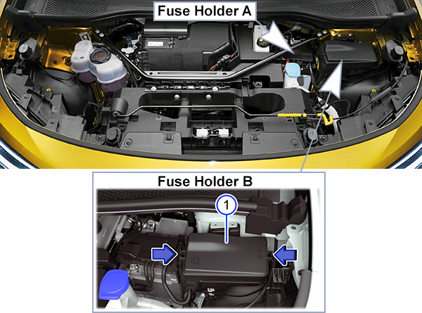 Volkswagen ID.4 / ID.5 (2020-2023): Under-hood compartment fuse box location