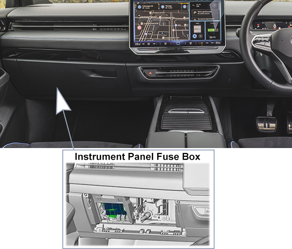 Volkswagen ID.7 (2023-2024): Passenger compartment fuse panel location (RHD)