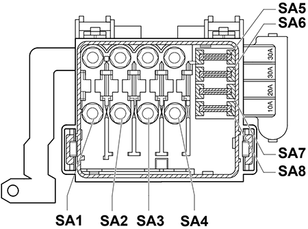 Volkswagen Lupo (1998-1999): Engine compartment fuse box diagram