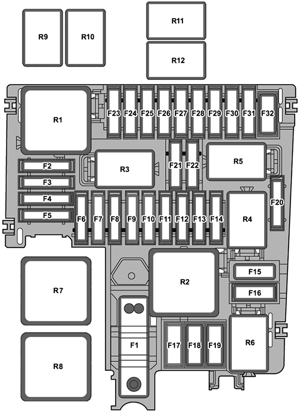 Volkswagen Multivan (T7; 2021-2022): Engine compartment fuse box diagram