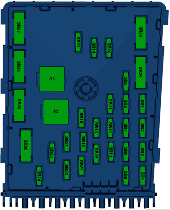 Volkswagen Passat (B7; 2010-2011): Engine compartment fuse box diagram (Ver.1)