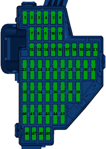 Volkswagen Passat (B7; 2011-2012): Instrument panel fuse box diagram (Left side)