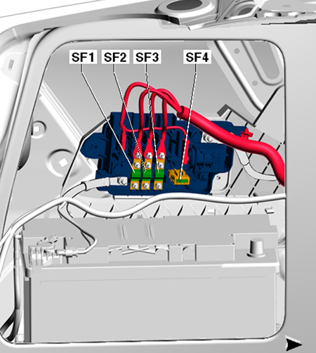 Volkswagen Passat (B7; 2011-2015): Rear compartment fuse box diagram