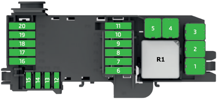 Volkswagen Polo (Mk5; 2014): Engine compartment fuse box diagram