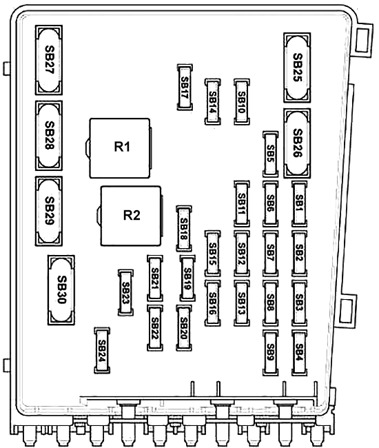 Volkswagen Sharan (2010-2011): Engine compartment fuse box diagram