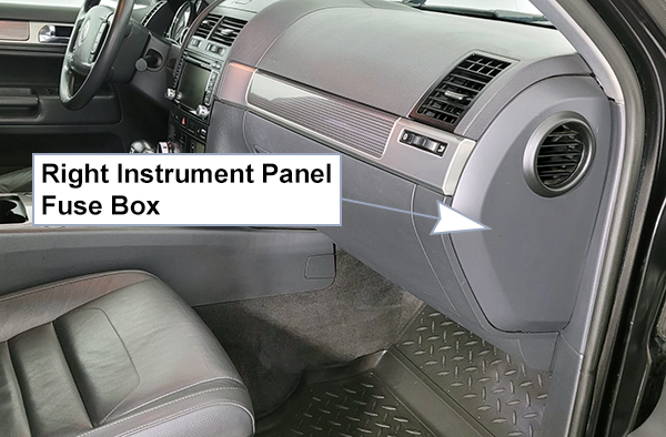 Volkswagen Touareg (2006-2010): Right instrument panel fuse box location