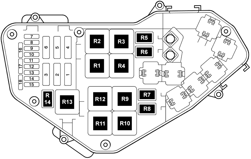 Volkswagen Touareg (2010-2018): Engine compartment fuse box diagram (3.0L V6 diesel (CASA, CASD, CATA))