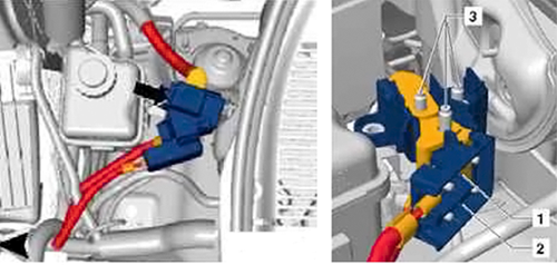 Volkswagen Touareg (2010-2018): Fitting location of terminal 30 wiring junction