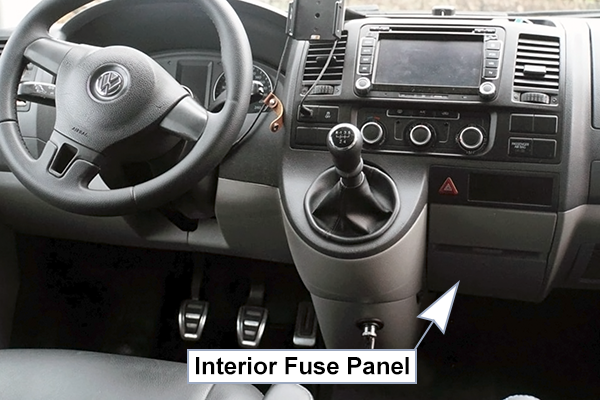 Volkswagen Transporter (T5.1; 2009-2015): Passenger compartment fuse panel location (ver.1)