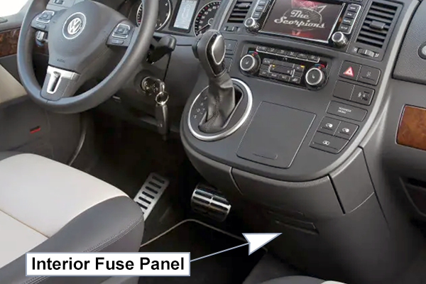 Volkswagen Transporter (T5.1; 2009-2015): Passenger compartment fuse panel location (ver.2)