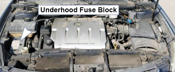 Fuse Box Diagrams Cadillac DTS (2006-2007): Engine compartment fuse box location