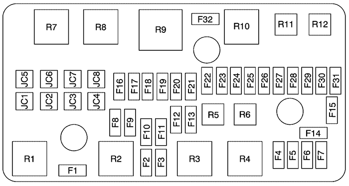 Fuse Box Diagrams Cadillac DTS (2006): Engine compartment fuse box diagram 